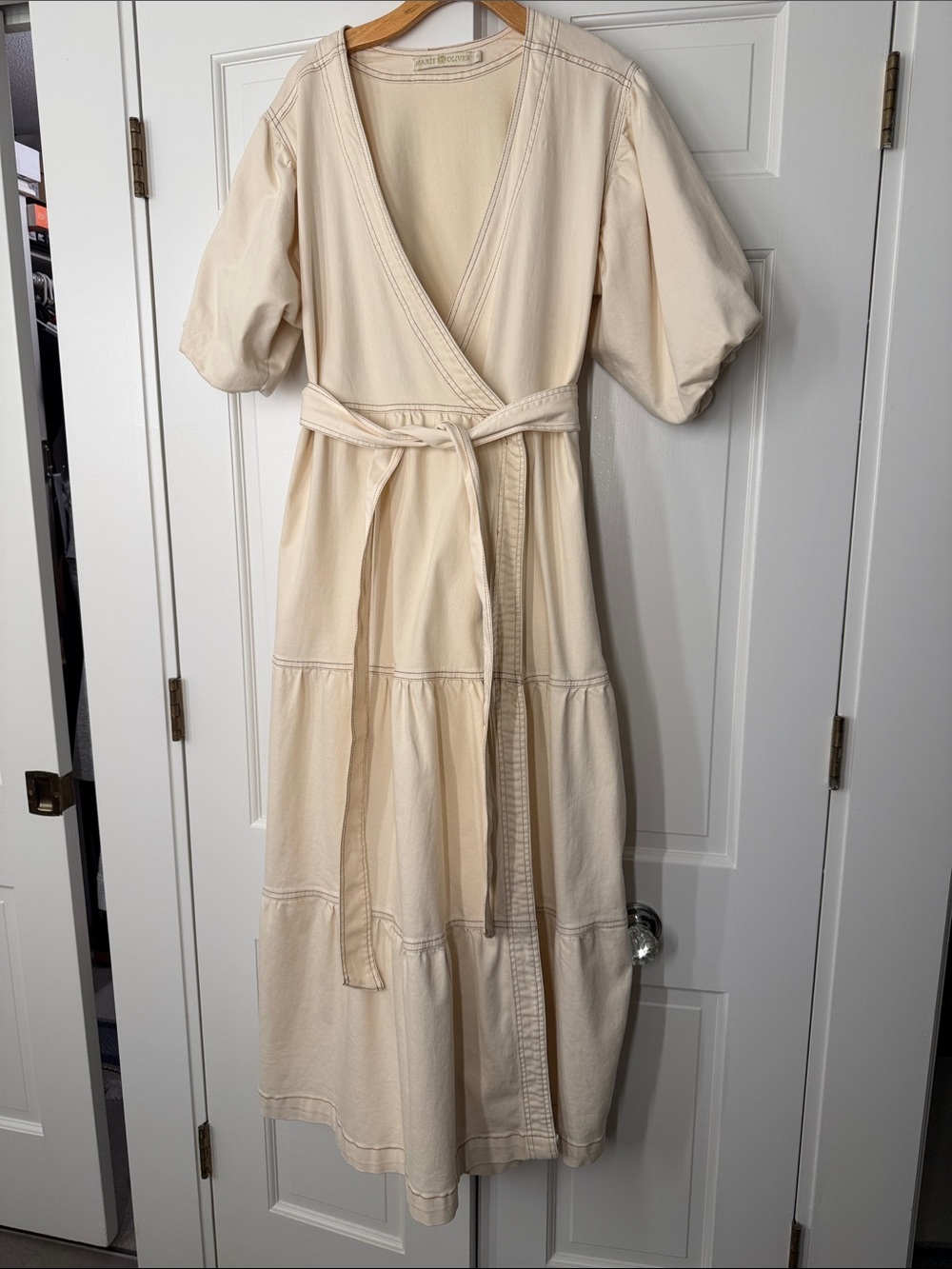 Marie Oliver Cream Wrap Maxi Dress with Tie Waist